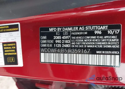 2018 Mercedes-Benz C 300 из США, поврежденный, VIN WDDWF4JB5JR359167